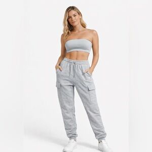 Gymshark Women’s Light Grey Core Marl Fleece Cargo Joggers Size Small NEW